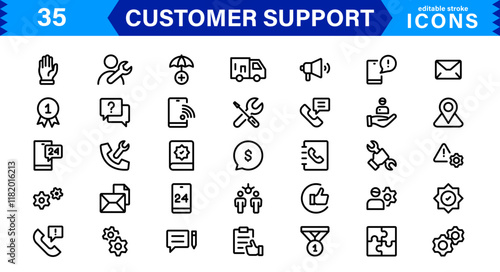 Professional & Creative Customer Support Icons. Minimalist Designs for Feedback, Call Centers, CRM, Help Desk, and Client Service Projects