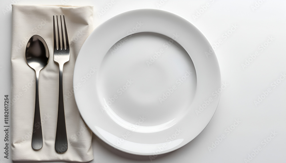 Elegant White Plate, Spoon, Fork Setting - Minimalism Elegant White Plate, Spoon, Fork Setting - Minimalism
