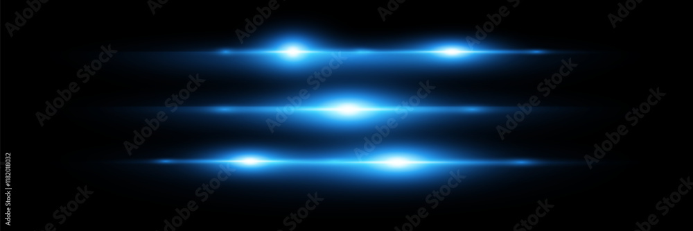 Fototapeta premium Horizontal blue glare. Laser light fig light, speed light effect. Vector illustration.