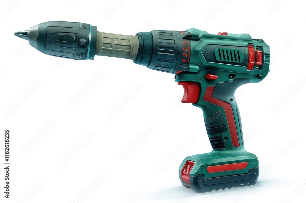 A cordless power drill designed for various drilling tasks. isolated on white background A cordless power drill designed for various drilling tasks. isolated on white background
