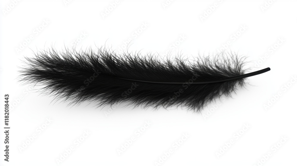 Black Feather with Delicate Texture on White Background Black Feather with Delicate Texture on White Background