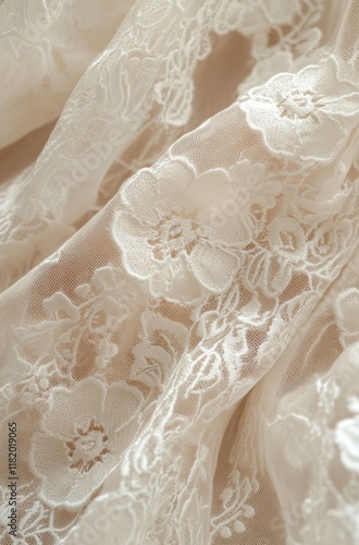 Intricate Ivory Lace Fabric with Floral Details
