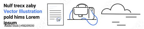 Business document, briefcase, and stylized cloud in minimalist black and blue. Ideal for business presentations, corporate branding, website design, educational materials, marketing collateral, app