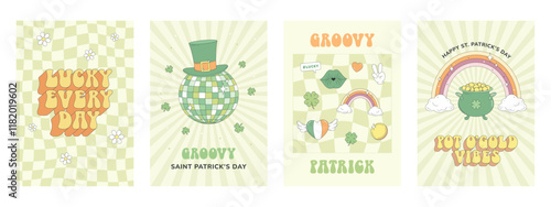 St. Patrick's Day greeting card, poster, template, party invitation, printable, retro 60s 70s 80s style