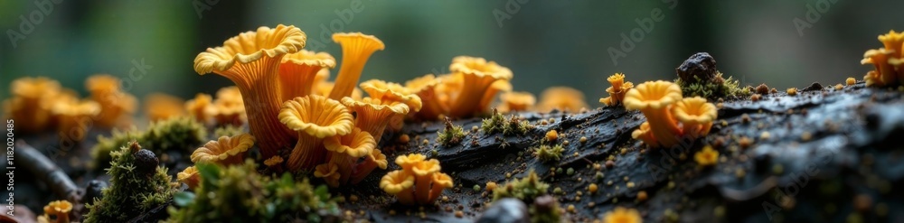 tendrils of mycelium spread through decaying wood, forest decay, organic matter decomposition, fungal network tendrils of mycelium spread through decaying wood, forest decay, organic matter decomposition, fungal network