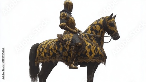 Knight in Ornate Armor on Horse with Golden Decoration and Detail photo