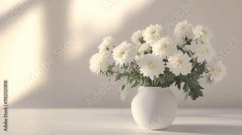 Wallpaper Mural White chrysanthemums displayed in a clean and minimal setup Torontodigital.ca