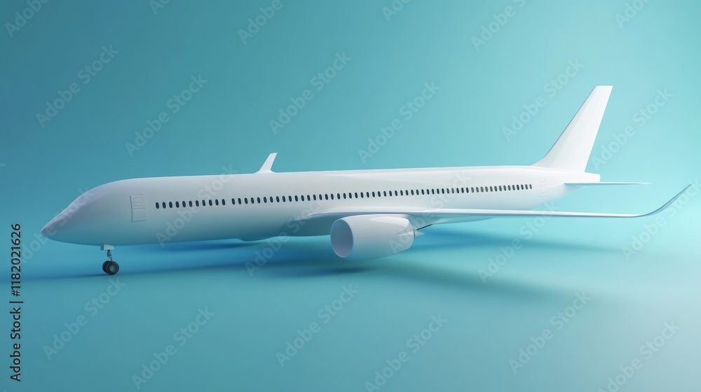 3D airplane design on a blue background, representing air travel and transportation concepts. 3D airplane design on a blue background, representing air travel and transportation concepts.