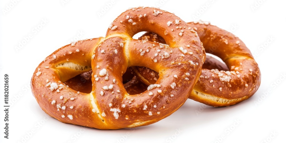 Isolated German pretzel on a white background, showcasing the unique shape and texture of a traditional German pretzel that makes it a beloved snack worldwide. Isolated German pretzel on a white background, showcasing the unique shape and texture of a traditional German pretzel that makes it a beloved snack worldwide.