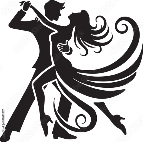 Elegant Silhouette Vector Logo of a Couple Dancing, Perfect for Wedding, Dance Studio, or Event Branding.