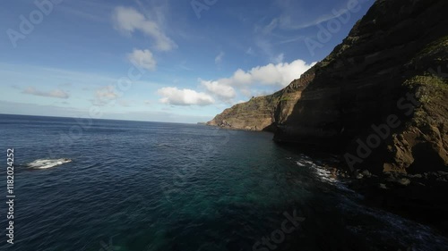 Ponta da ferraria Thermal baths and cliffs with clear sky on Azores islands, Sao Miguel, Portugal photo