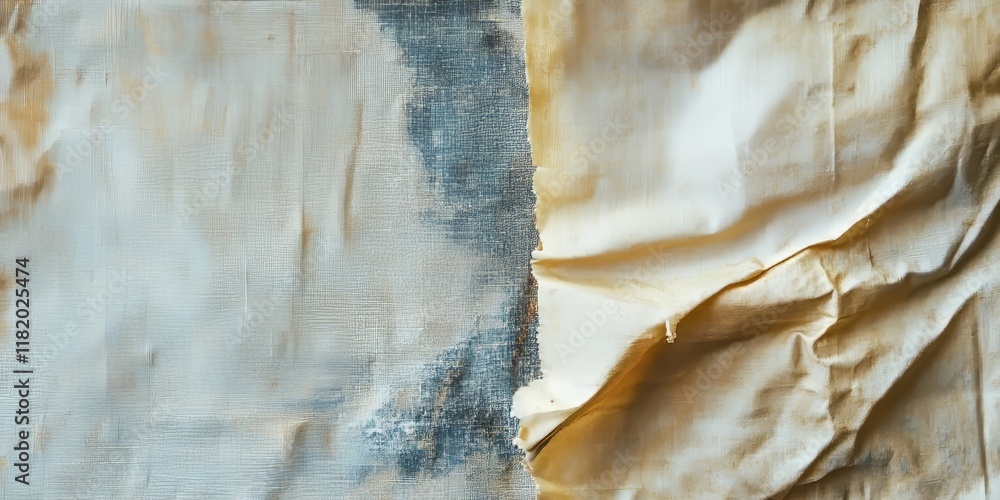 Naklejka premium Faded old canvas placed on a light paper background, showcasing the unique texture and character of aged materials, with the old canvas adding depth to the light paper background.
