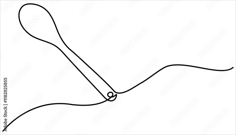 Obraz premium Spoon continuous one line drawing illustration. Vector illustration of Silver spoon