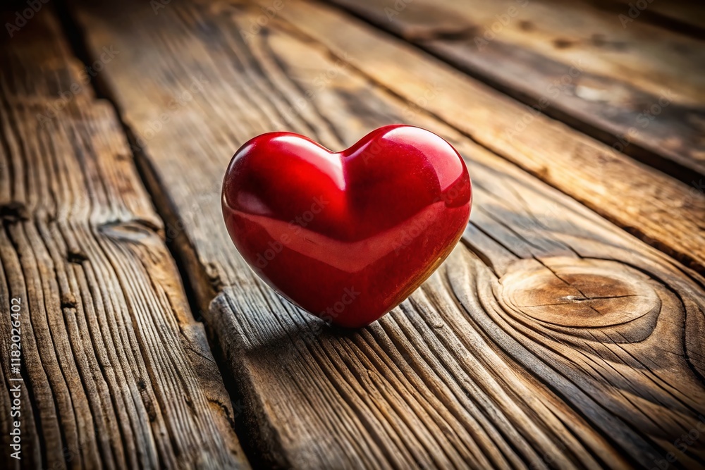 Fototapeta premium Romantic Red Heart on Rustic Wooden Background - Perfect for Valentine's Day