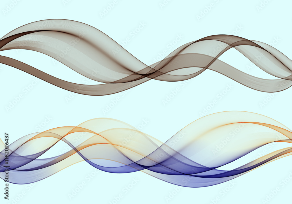 Fototapeta premium Abstract transparent multicolored wave , design element, set of two waves.