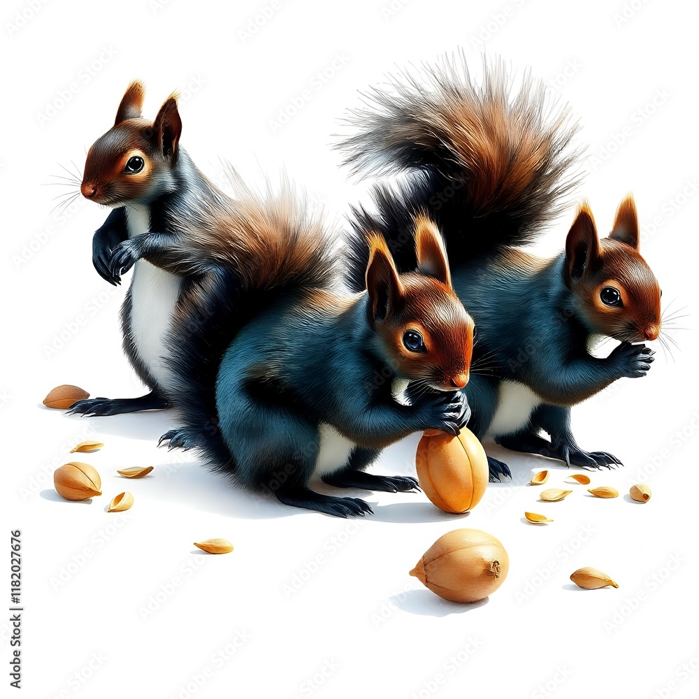 Three Adorable Squirrels with Nuts Wildlife Nature Animals Rodents Pets Mammals Furry Cute Close up Three Adorable Squirrels with Nuts Wildlife Nature Animals Rodents Pets Mammals Furry Cute Close up