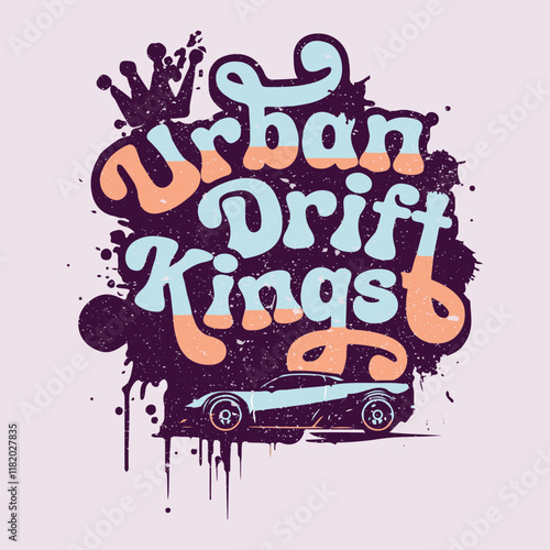 drift graffiti lettering typography art illustration, T-shirt Design. No Shift Gear. Just Drift. RC hobbies Enthusiasm. Vector Illustration.