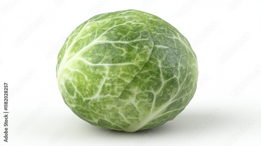 Fresh Green Cabbage on White Background with Detailed Leaf Texture Fresh Green Cabbage on White Background with Detailed Leaf Texture