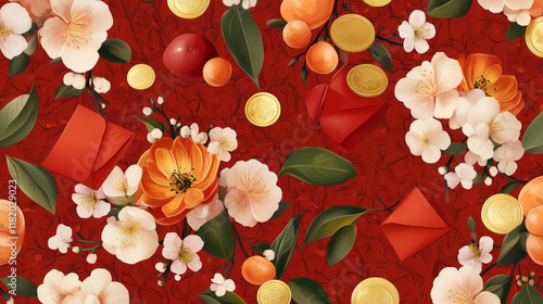 Wallpaper Mural Chinese new year celebration background chinese floral design festive red Torontodigital.ca