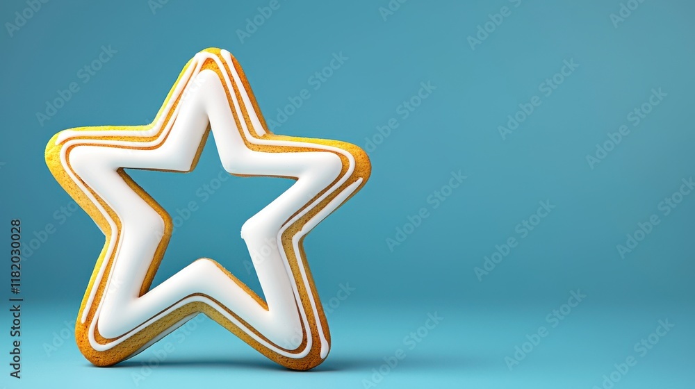 Star-Shaped Cookie Decorated with Icing on Blue Background Star-Shaped Cookie Decorated with Icing on Blue Background