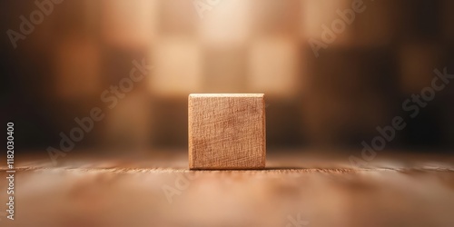 Wooden Block on Table with Soft Background Light photo