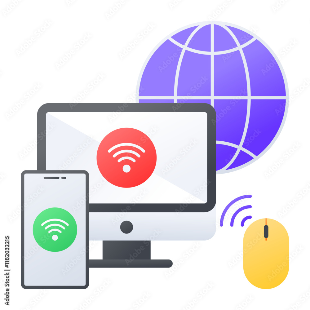 Wireless local area network connected devices concept, Wifi Hotspots vector color icon design, Web hosting service Symbol, Computing machines Sign, Internet Application Management stock illustration Wireless local area network connected devices concept, Wifi Hotspots vector color icon design, Web hosting service Symbol, Computing machines Sign, Internet Application Management stock illustration