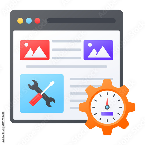 Website speed or performance increasing concept, web performance optimization vector design, Web hosting service Symbol, Computing machines Sign, Internet Application Management stock illustration