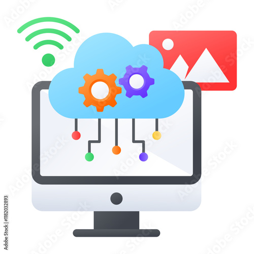 Cloud snapshots concept, virtual digital storage image vector color icon design, Web hosting service Symbol, Computing machines Sign, Internet Application Management stock illustration