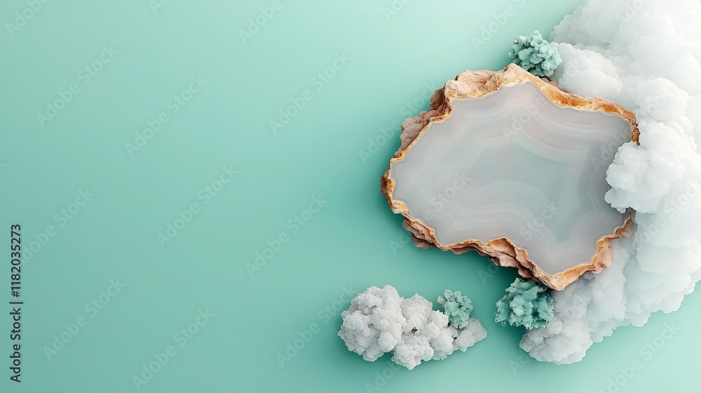 Fototapeta premium Alluring agate mineral pattern with soothing tones of dove gray and pale aqua complemented by luminous golden streaks organic textures and fluid lines in a high clarity