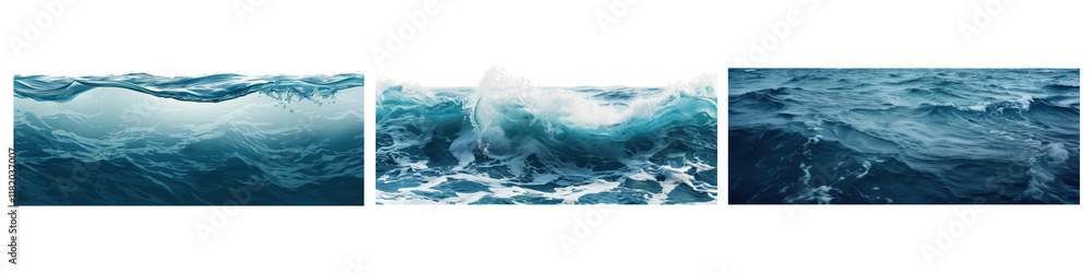 Fototapeta premium PNG Dynamic ocean wave textures, element set on transparent background