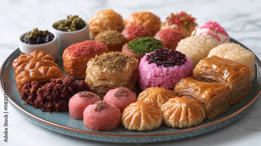 custom made wallpaper toronto digitalA Colorful Assortment of Middle Eastern Pastries and Sweets on a Teal Plate