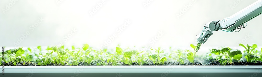 Obraz premium Robotic Arm Cultivating Young Plants in a Controlled Environment