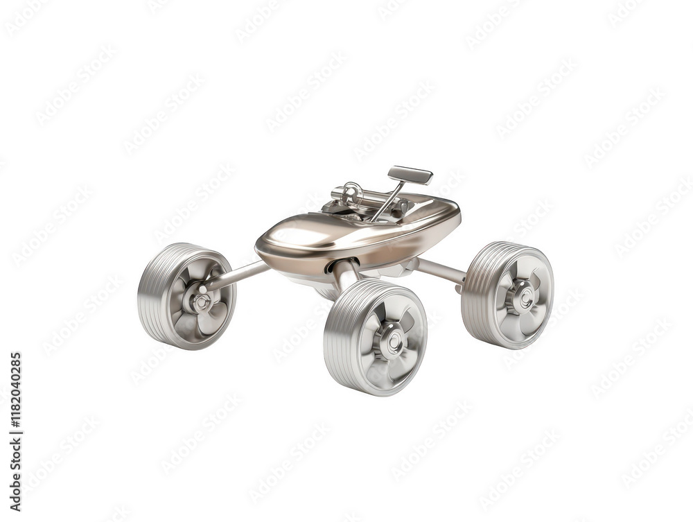 Silver skateboard with black wheels, a closeup view of urban transportation Silver skateboard with black wheels, a closeup view of urban transportation
