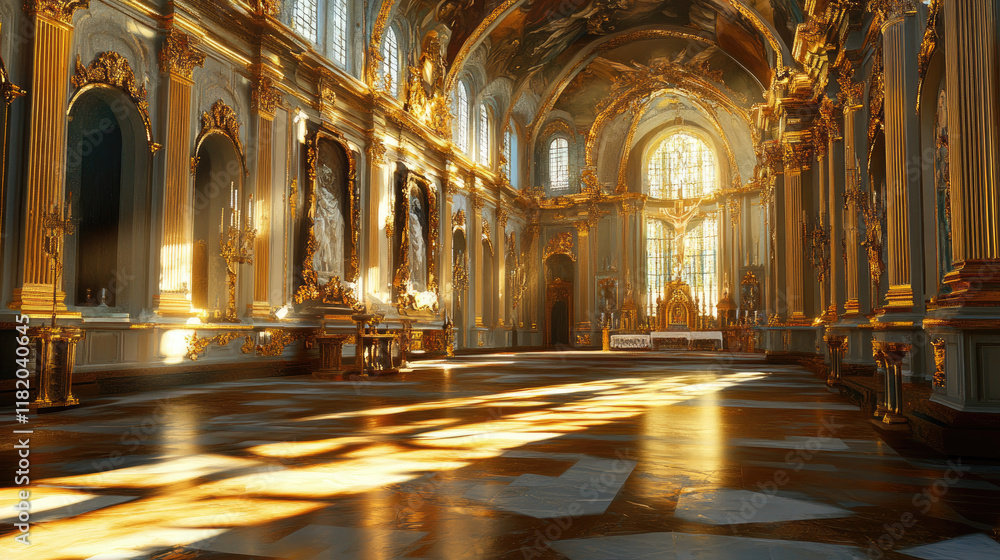 Fototapeta premium Grand and Opulent Interior of a Historical Palace with Sunlight