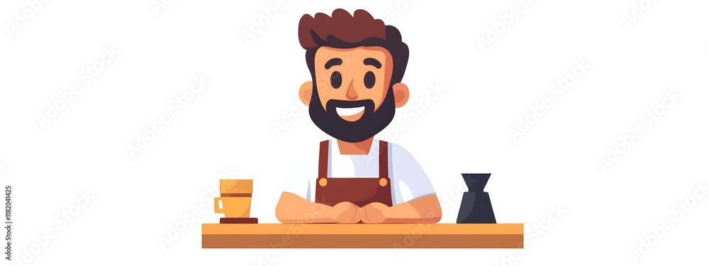 Flat vector illustration of a barista making coffee, in a simple and minimalistic style with a white background Flat vector illustration of a barista making coffee, in a simple and minimalistic style with a white background