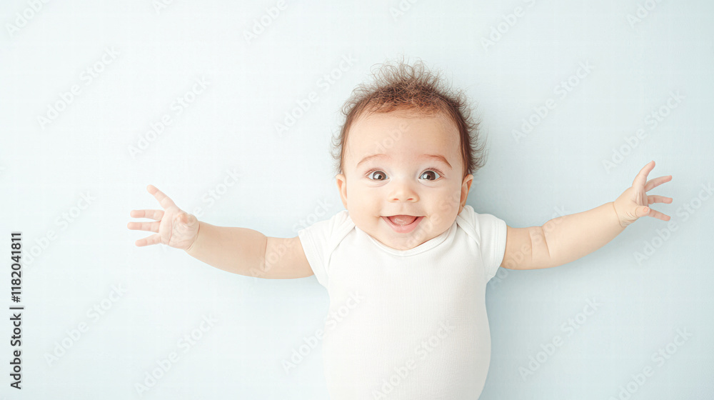 Joyful baby smiling on light background indoor portrait playful moment Joyful baby smiling on light background indoor portrait playful moment