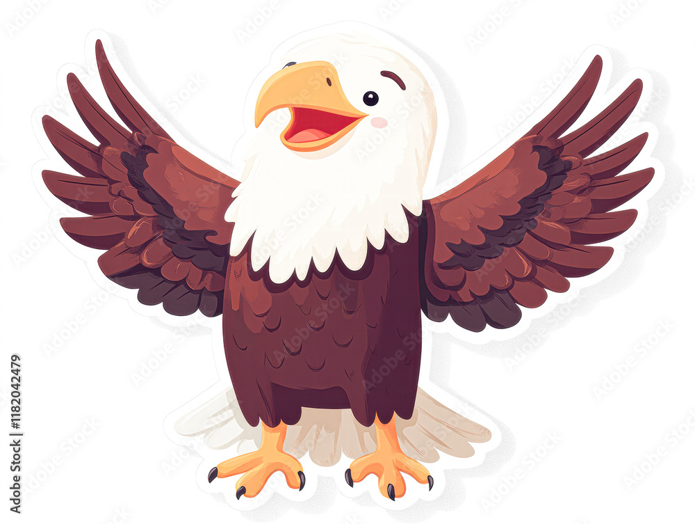 Obraz premium Eagle spreading wings nature cartoon character outdoors close-up joyful