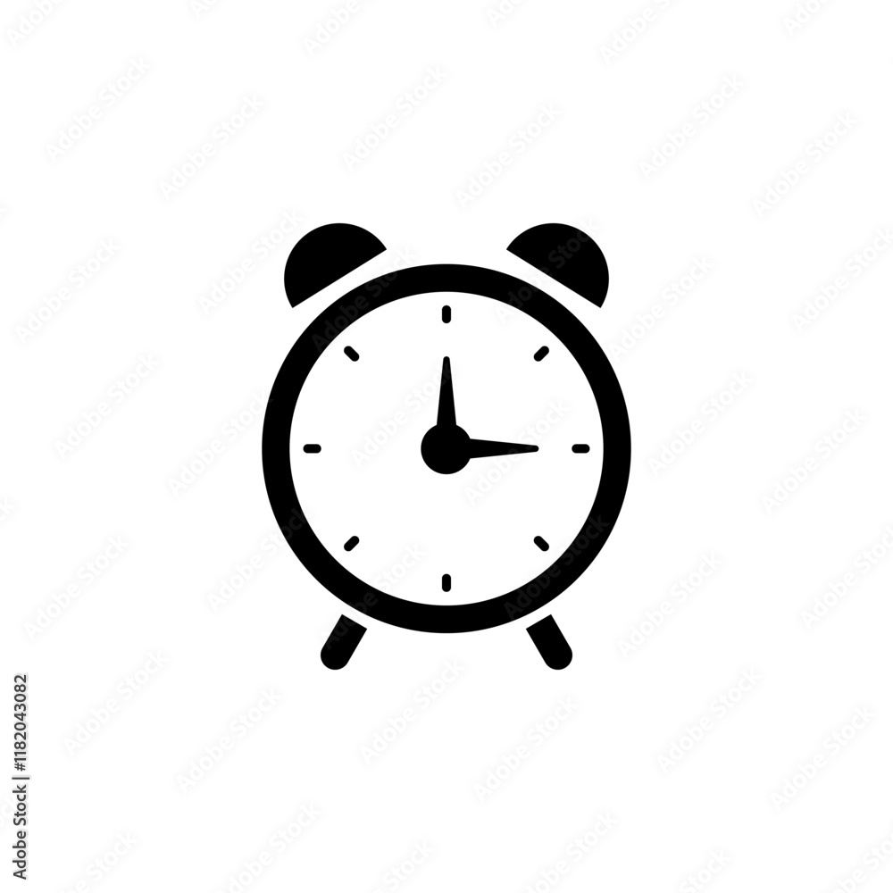 Classic Alarm Clock Solid Flat Vector Icon Isolated on White Background. Classic Alarm Clock Solid Flat Vector Icon Isolated on White Background.
