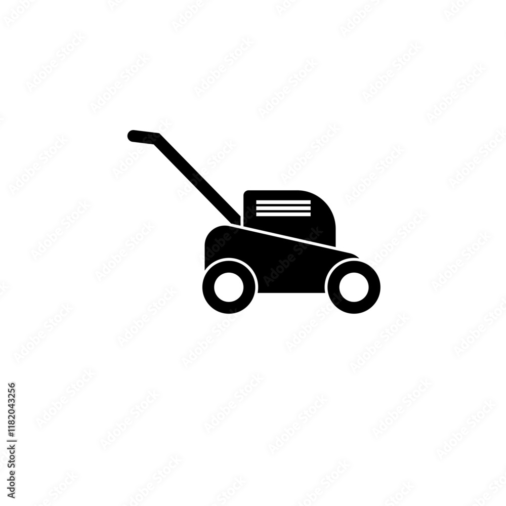 Lawn Mower, Gardening Grass Cutter Solid Flat Vector Icon Isolated on White Background. Lawn Mower, Gardening Grass Cutter Solid Flat Vector Icon Isolated on White Background.