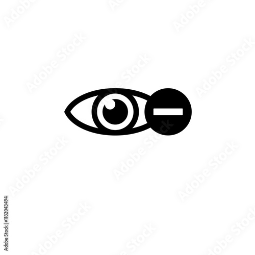 Human Eye with Minus, Nearsighted Vision, Myopia Solid Flat Vector Icon Isolated on White Background.