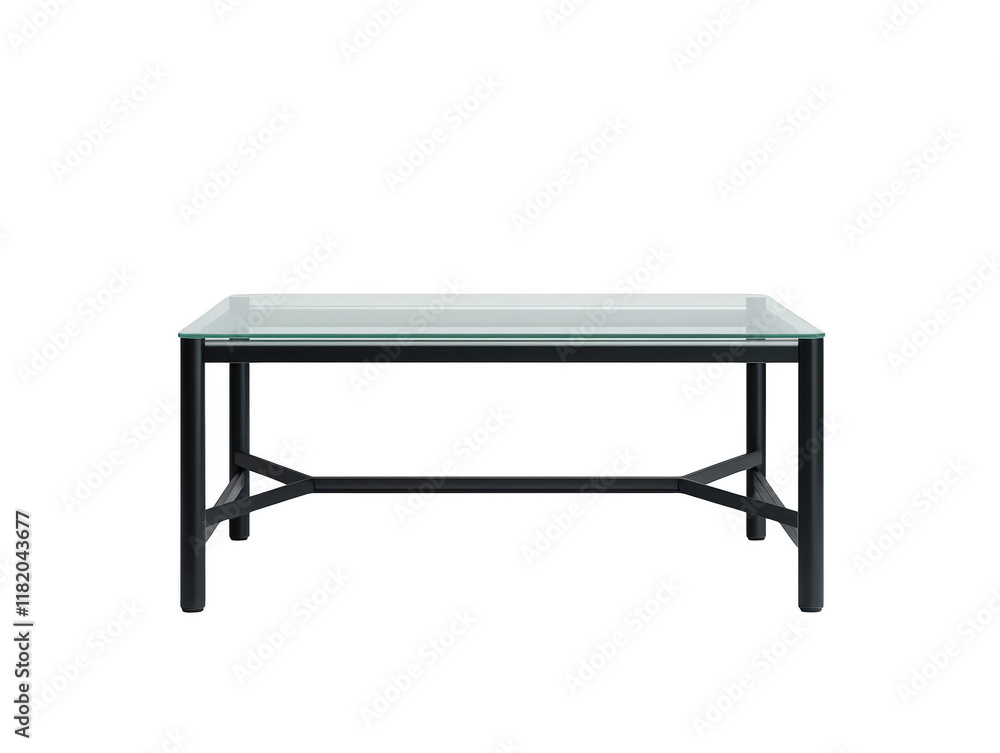 Elegant glass coffee table with sleek black legs, a modern living room centerpiece Elegant glass coffee table with sleek black legs, a modern living room centerpiece