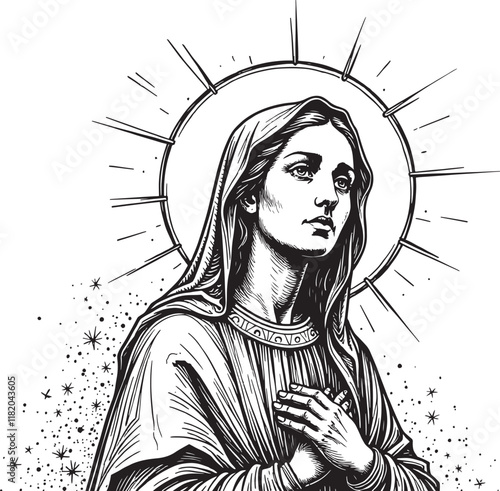 The Virgin Mary - Engraving Style - Vector