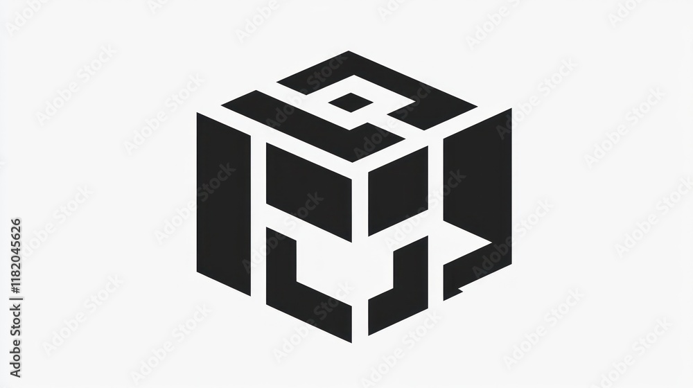 Abstract Geometric Cube Design: A Black and White 3D Illusion