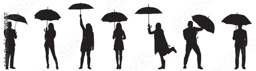 silhouette of people under umbrella. Vector silhouette of people, businessman, man, woman and couple under umbrella 