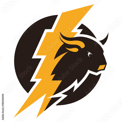 Bison with thunder logo design.