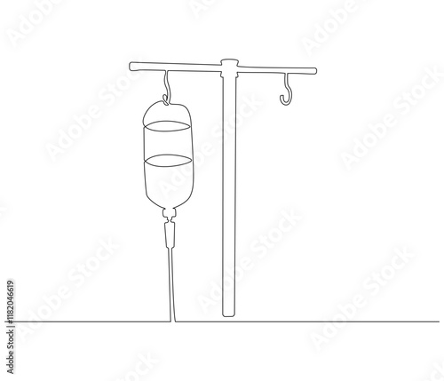 One continuous line drawing of infusion bag . Single line of iv bag vector illustration