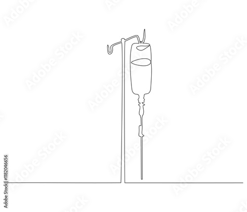 One continuous line drawing of infusion bag . Single line of iv bag vector illustration