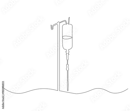 One continuous line drawing of infusion bag . Single line of iv bag vector illustration