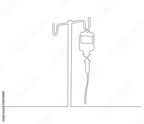 One continuous line drawing of infusion bag . Single line of iv bag vector illustration
