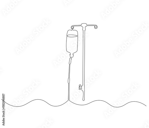 One continuous line drawing of infusion bag . Single line of iv bag vector illustration